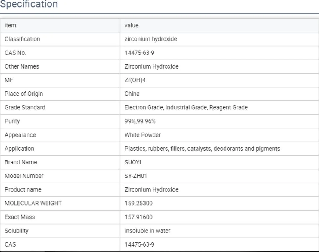 Zirconium Hydroxide (zirconium IV hydroxide) for Making Paint Dye CAS 14475-63-9